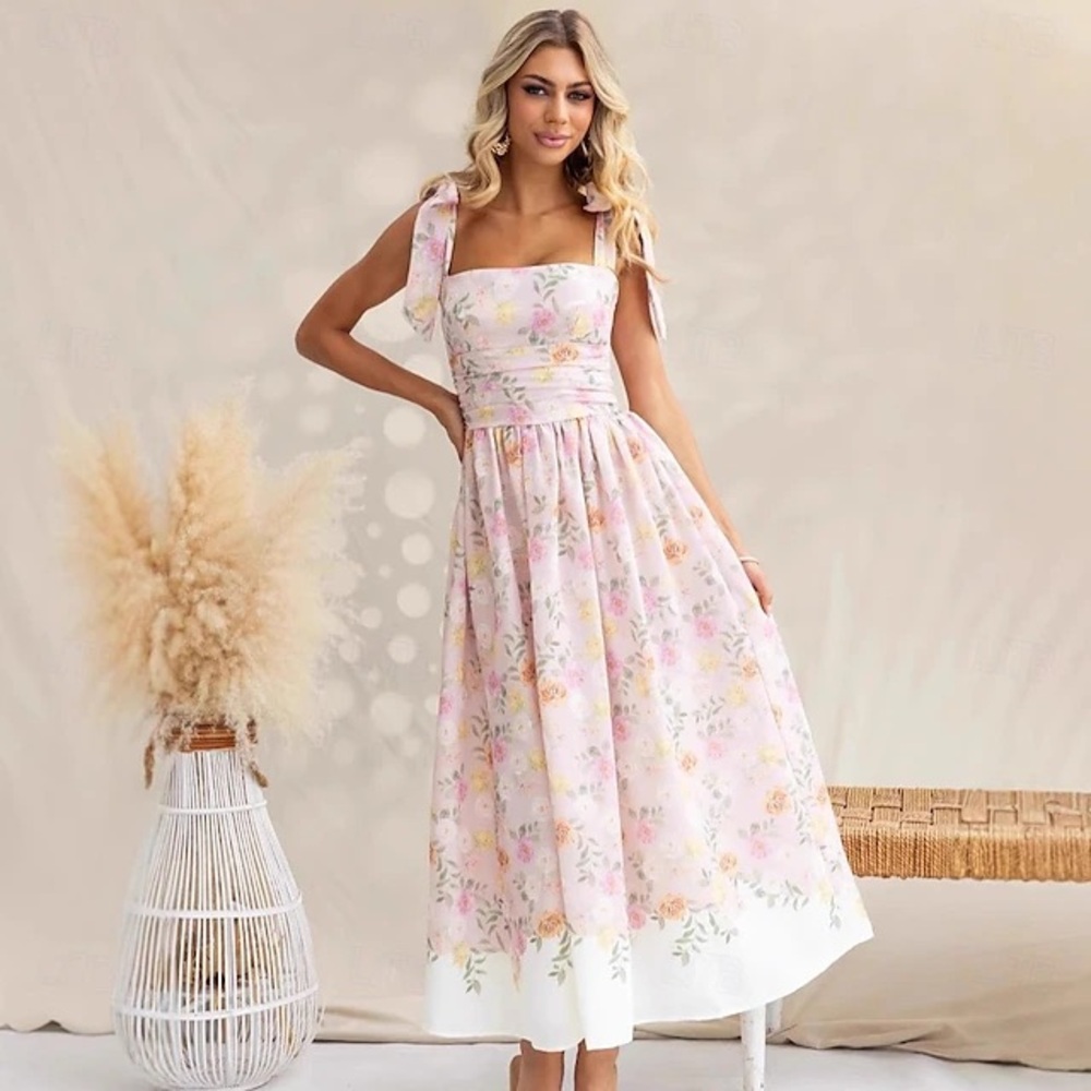 Dua Tied Shoulder Maxi Dress Floral Peach - Picture 4 of 8